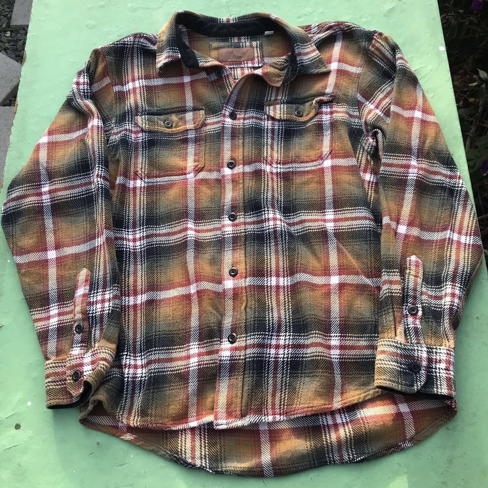 Orvis Shirt Mens L Brown Plaid Button Up Heavy Flannel Jacket Shacket Cotton
